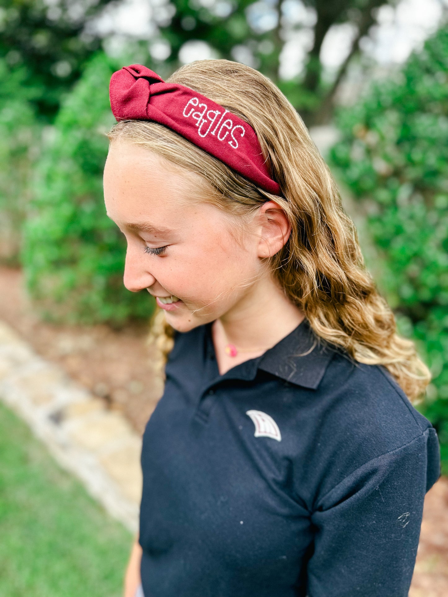 Solid Cardinal w/ White "eagles" Monogrammed Headband