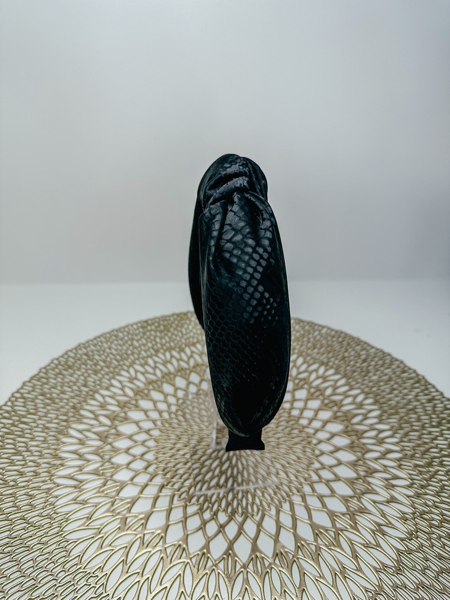 Black Snakeskin Leather Headband