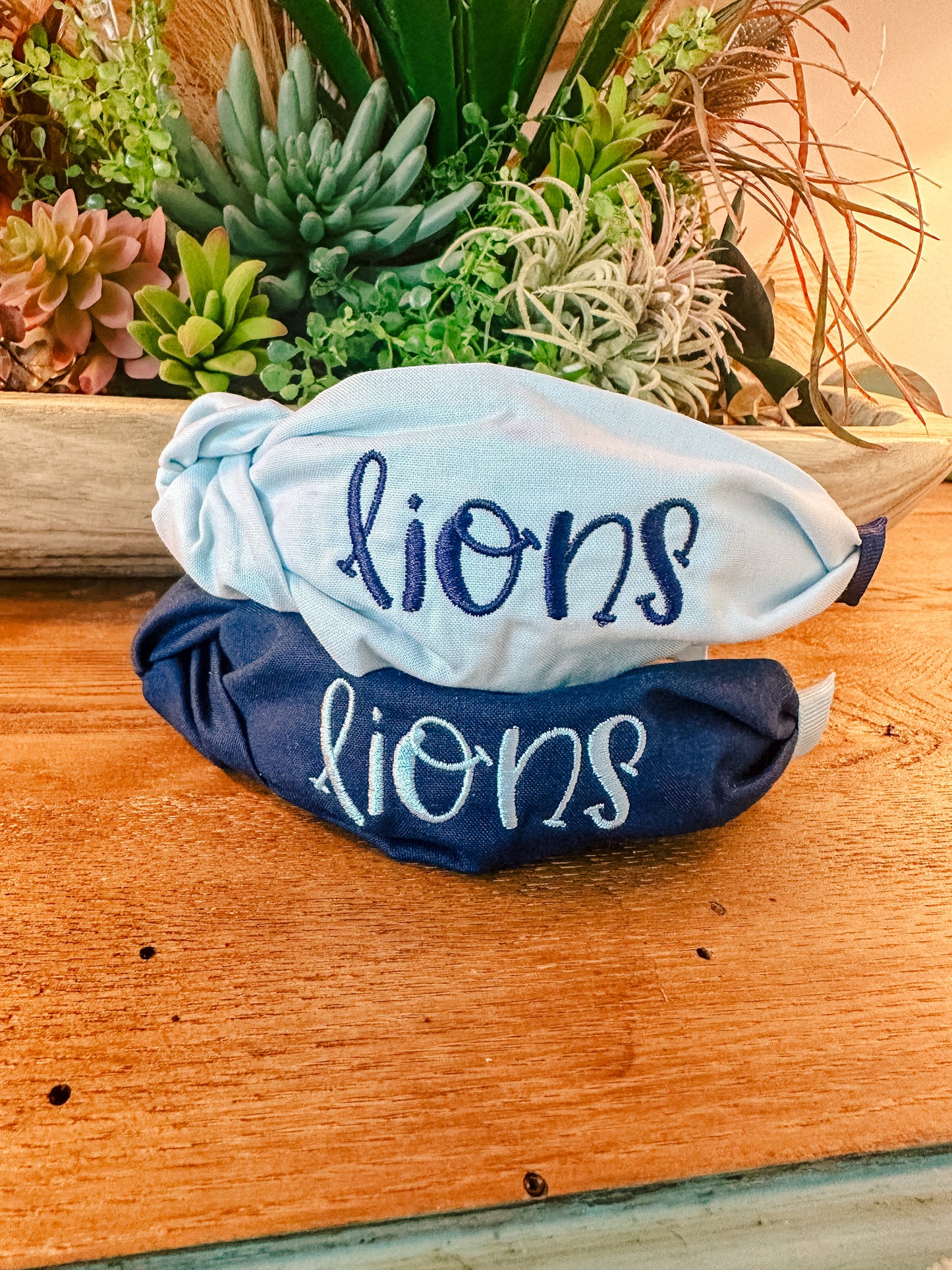 Solid Navy w/ Baby Blue "lions" Monogrammed Headband