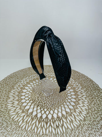 Black Snakeskin Leather Headband