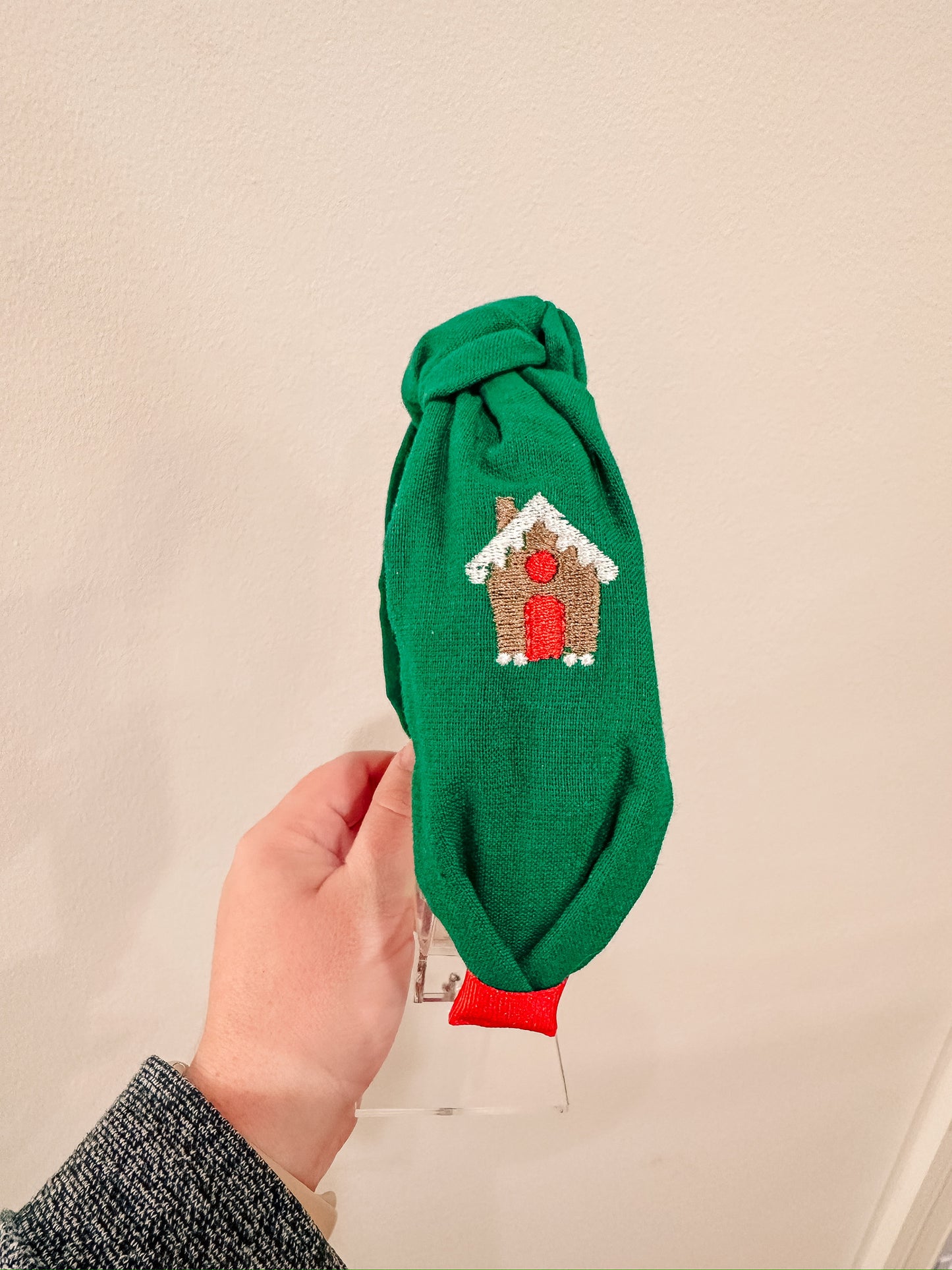 Solid Christmas Green w/ Gingerbread House Mini Headband