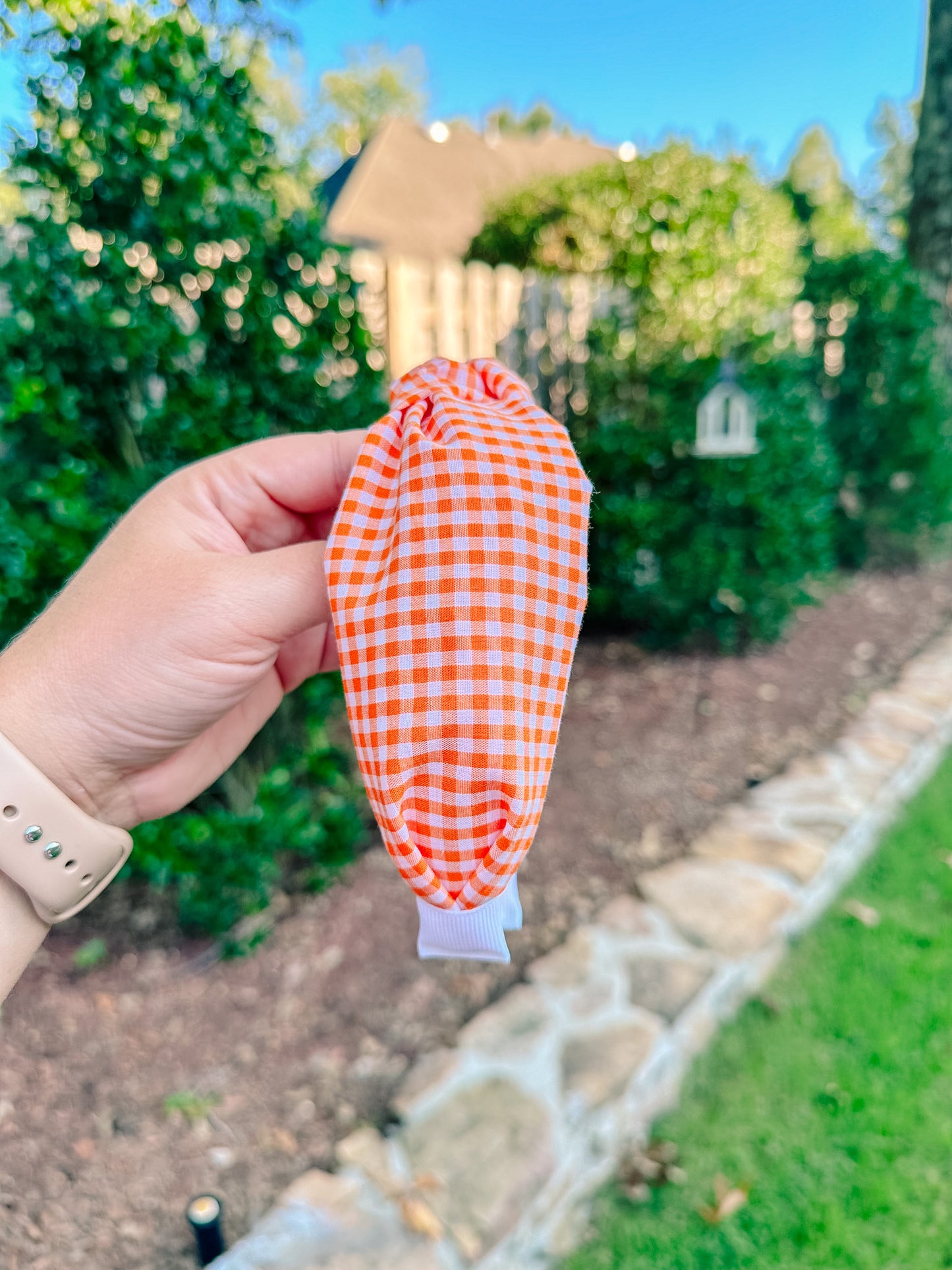 Orange Gingham Headband