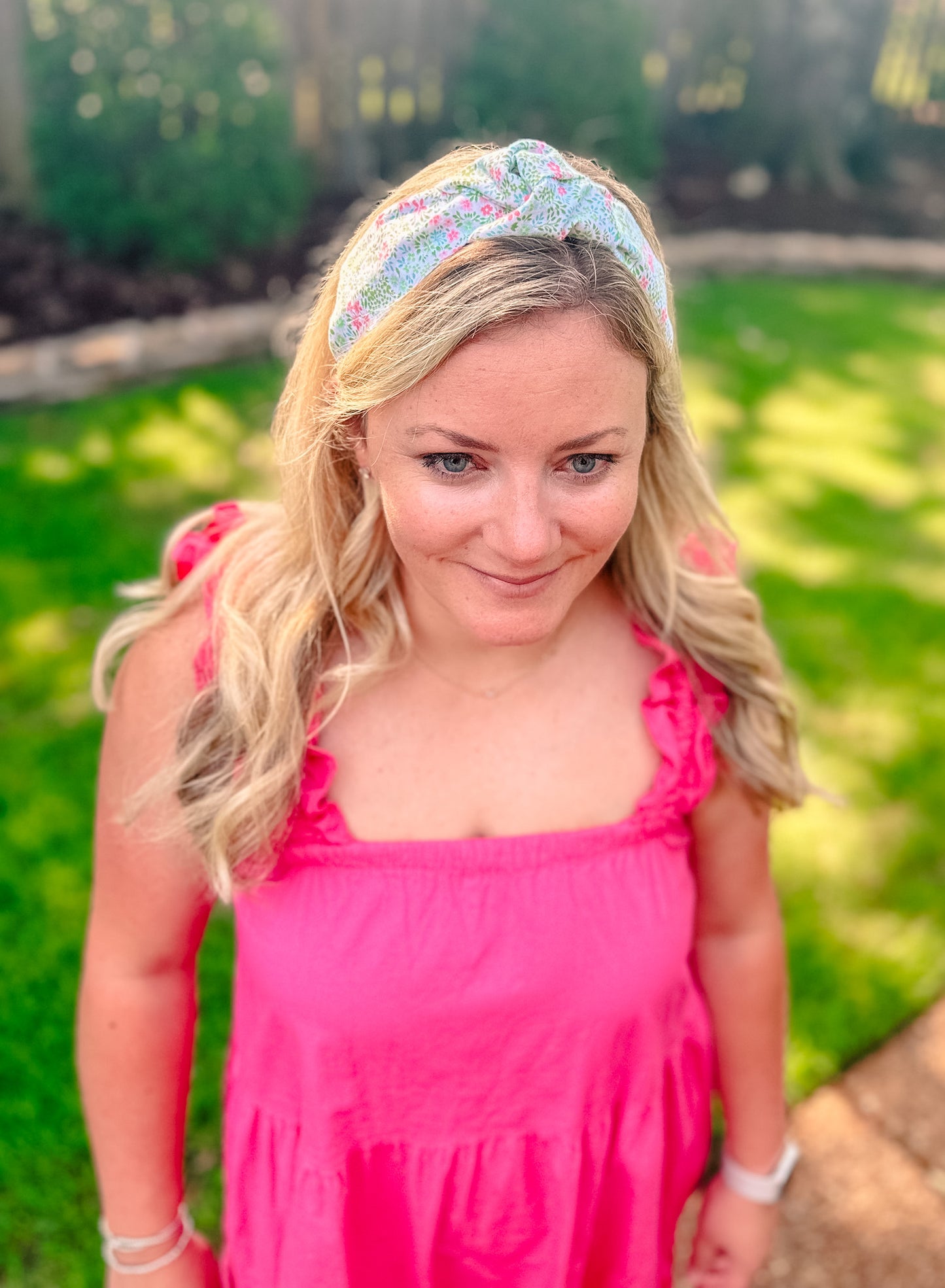 Green & Coral Floral Headband