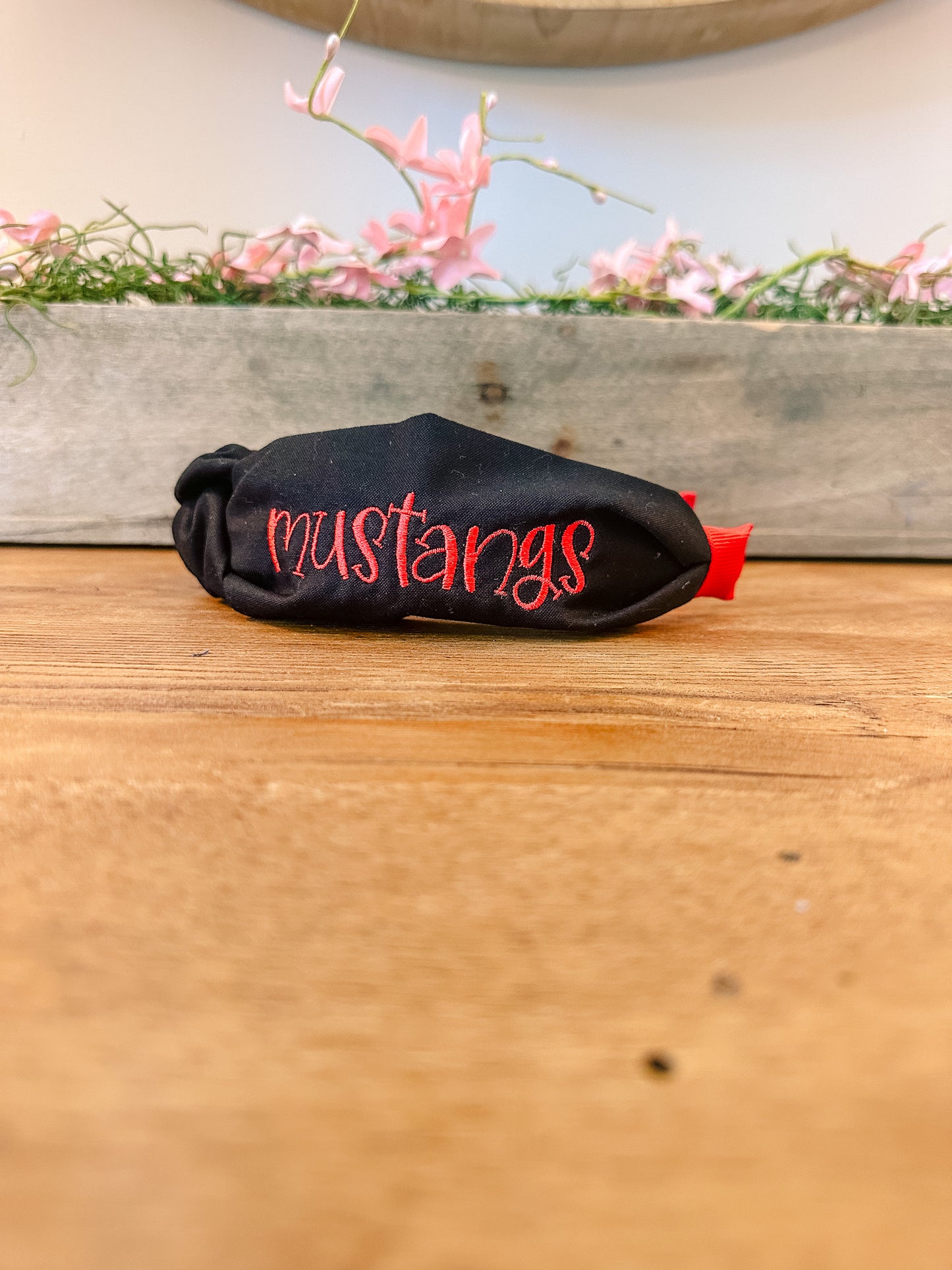 Solid Black w/ Red "mustangs" Monogrammed Headband