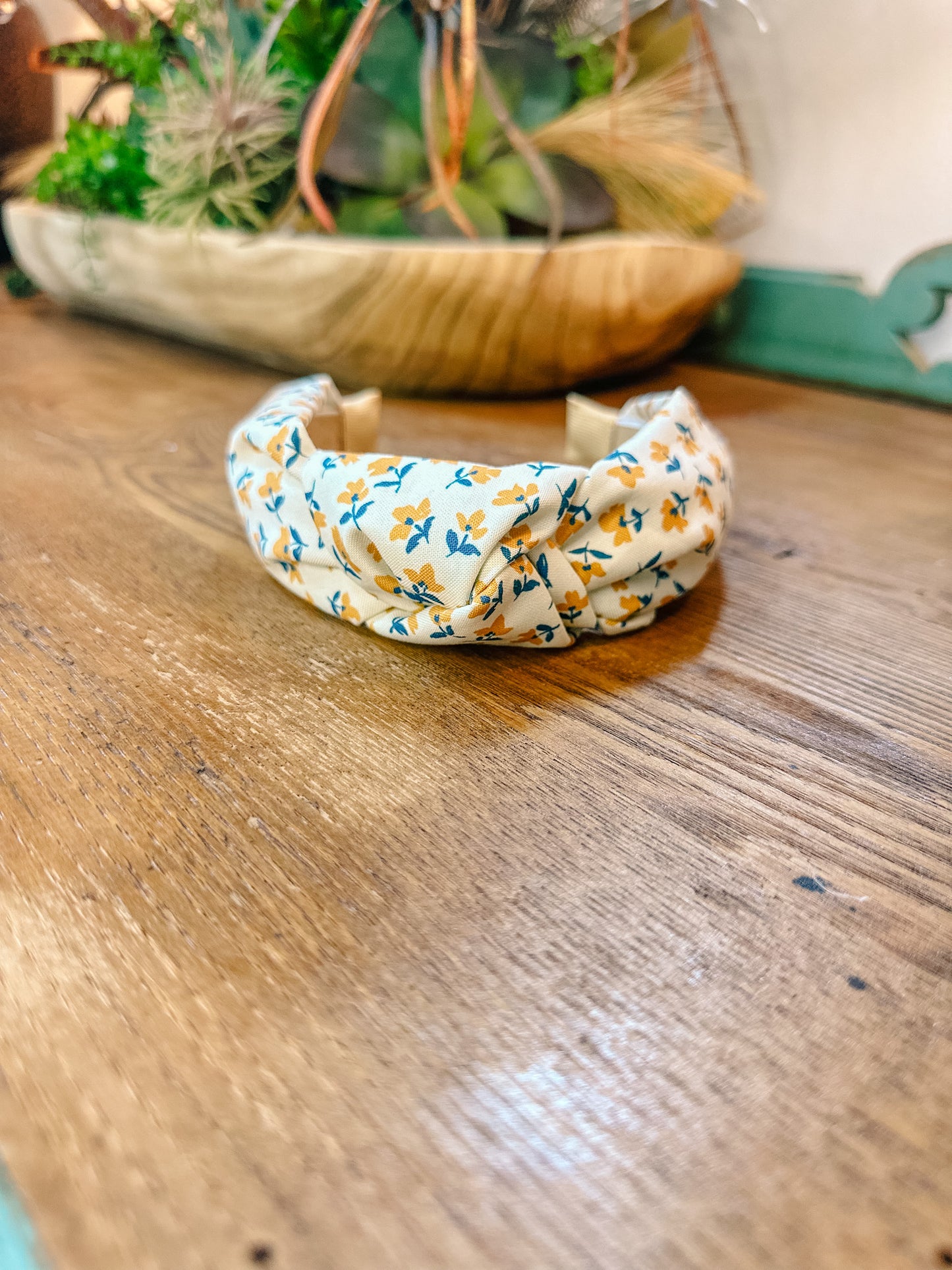 Tan and Blue Floral Headband