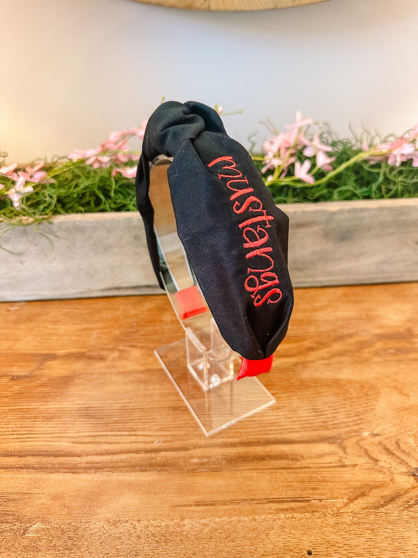 Solid Black w/ Red "mustangs" Monogrammed Headband