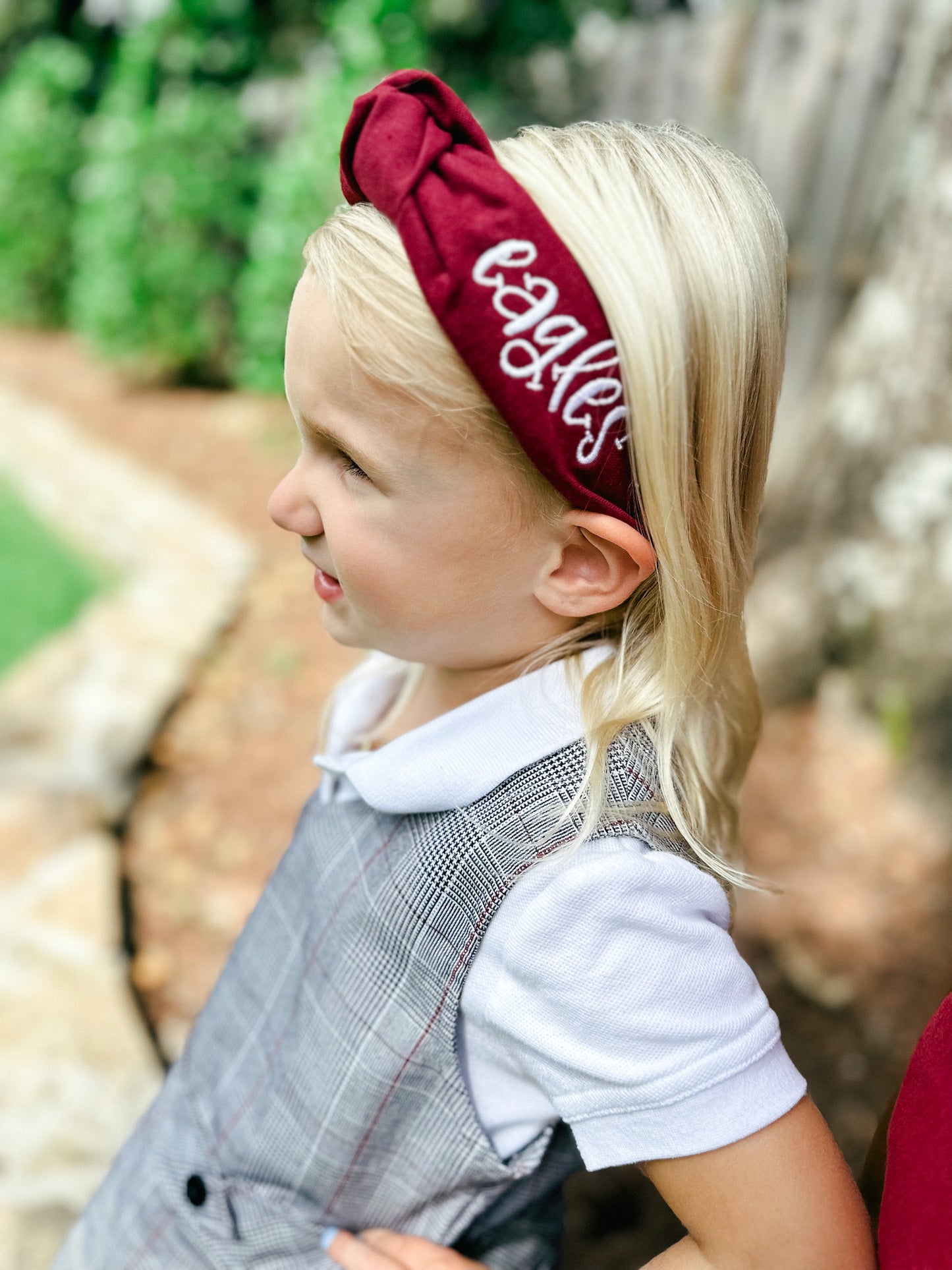 Solid Cardinal w/ White "eagles" Monogrammed Headband