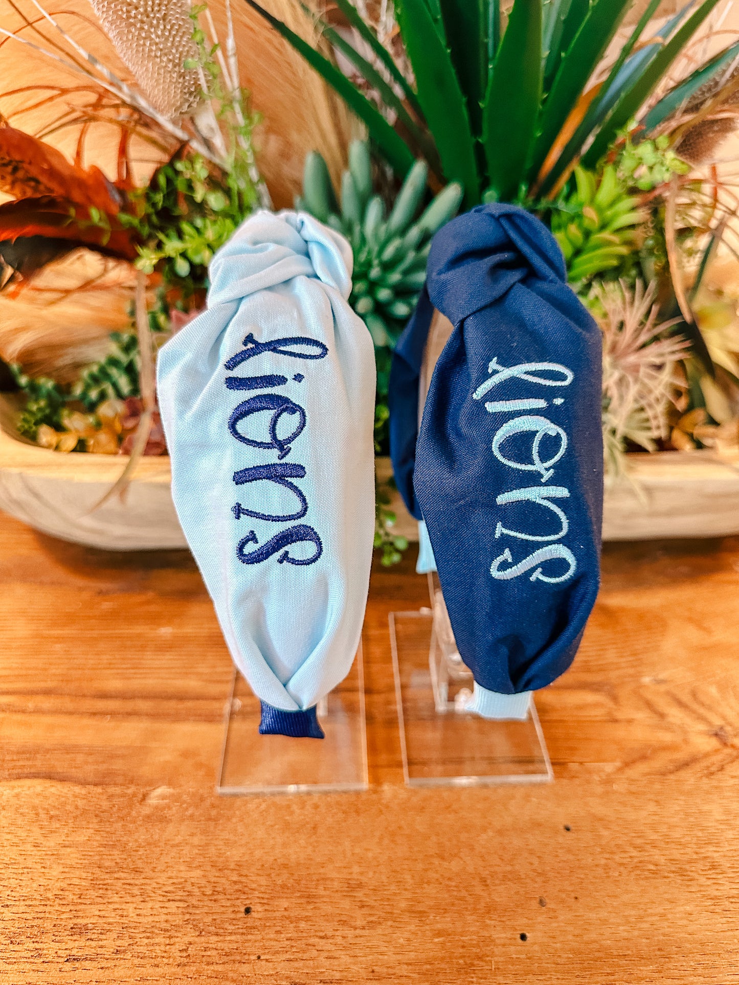 Solid Navy w/ Baby Blue "lions" Monogrammed Headband