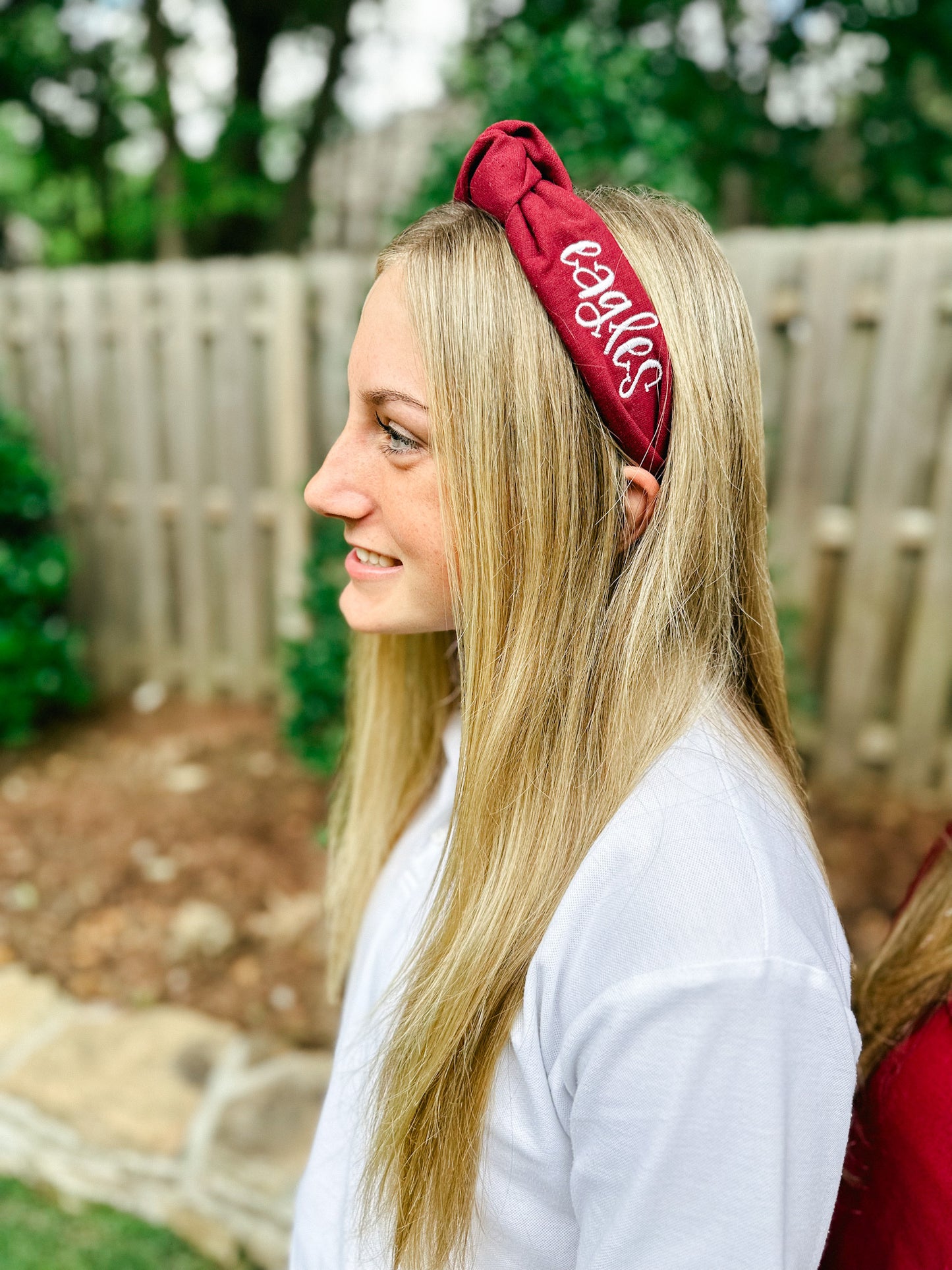 Solid Cardinal w/ White "eagles" Monogrammed Headband