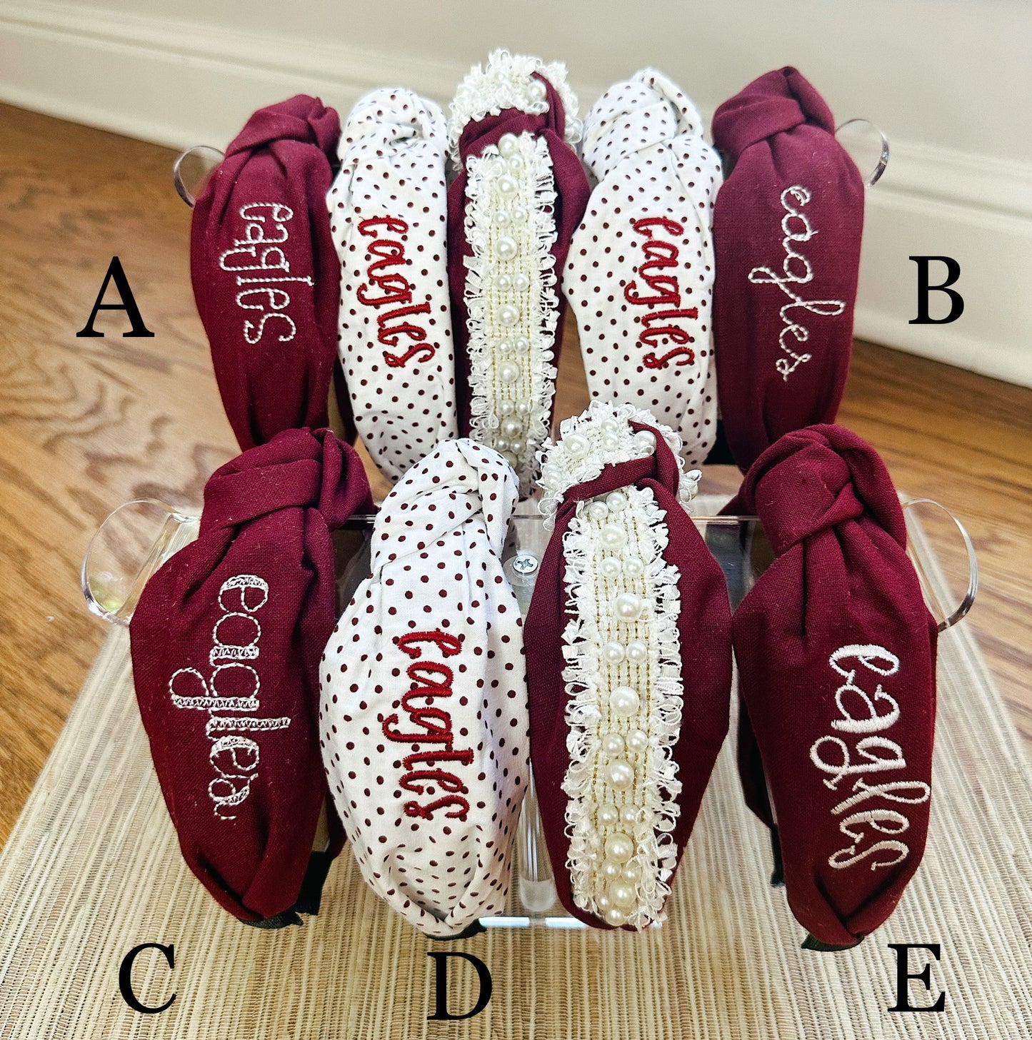 Solid Cardinal w/ White "eagles" Monogrammed Headband