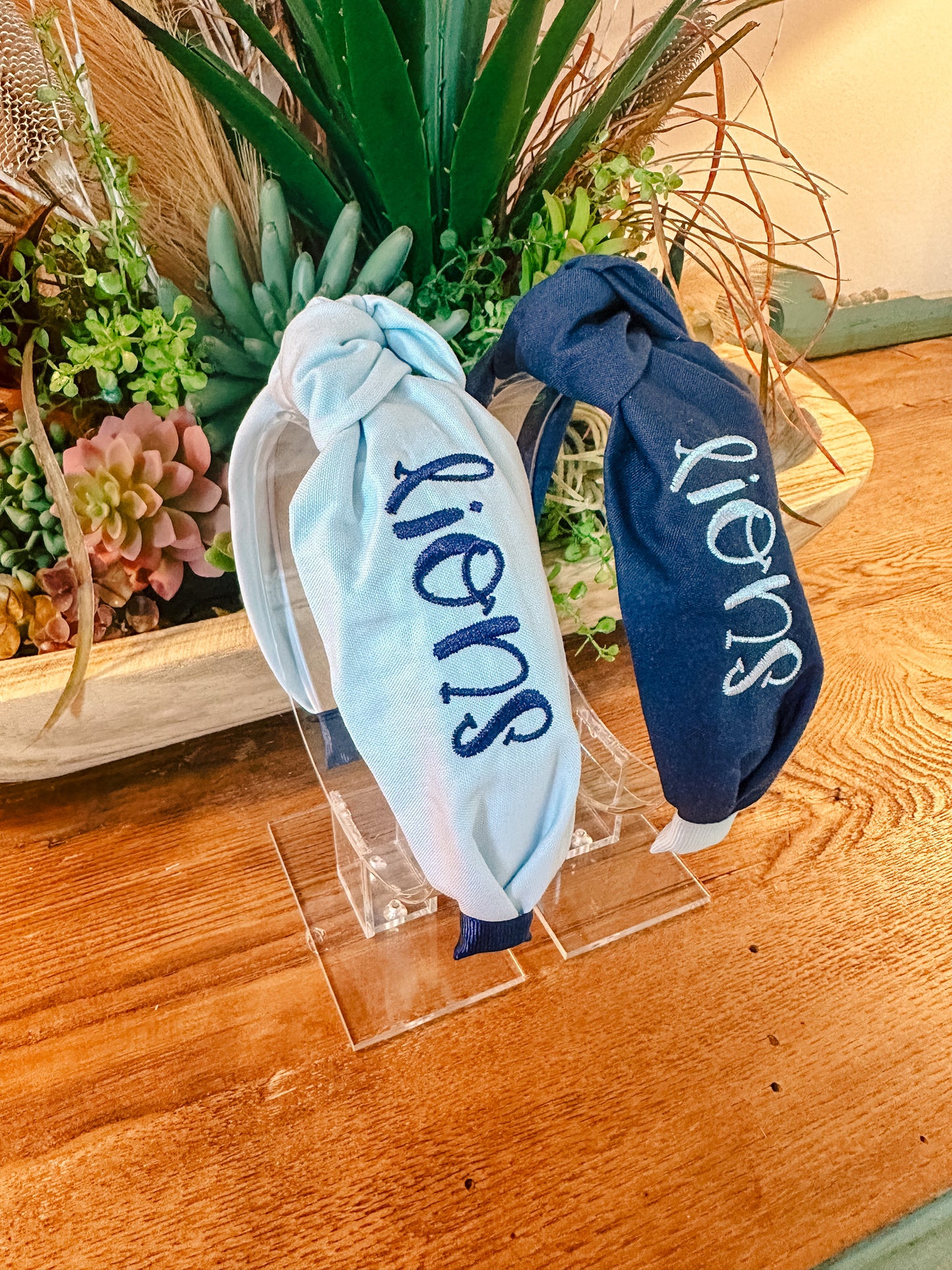 Solid Navy w/ Baby Blue "lions" Monogrammed Headband