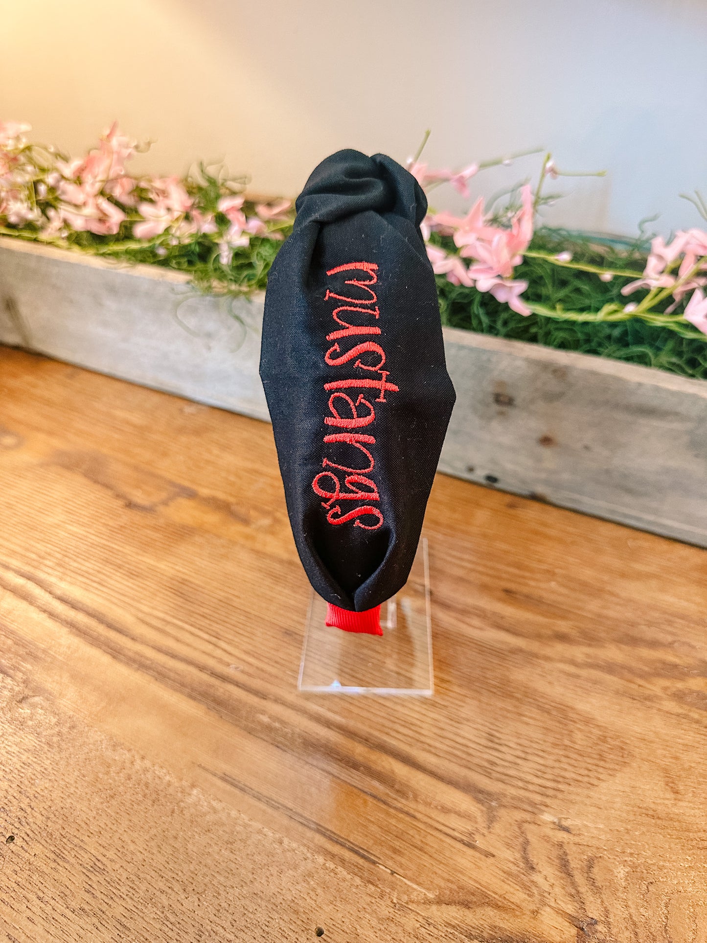 Solid Black w/ Red "mustangs" Monogrammed Headband